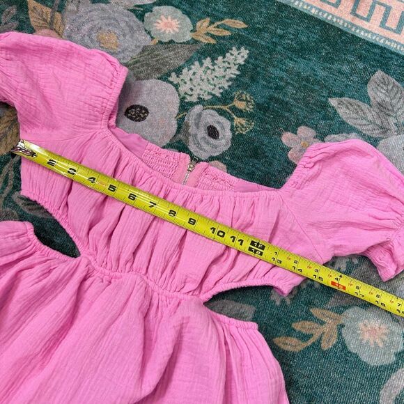 NWT Sundays Dress Gauze Cotton Small Pink Mini Open zip Back Short Puff Sleeve - Picture 10 of 16